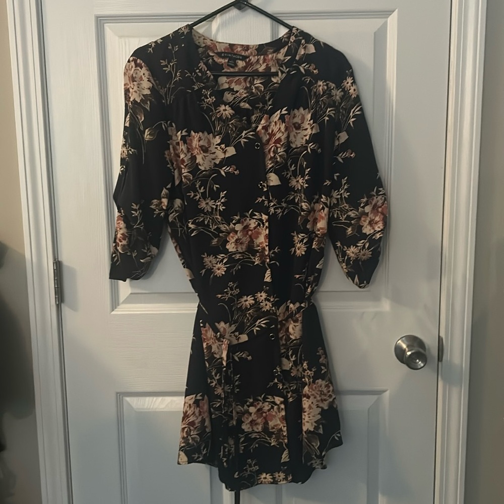 Fall navy dress with floral print